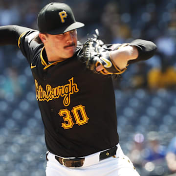 Pittsburgh Pirates starting pitcher Paul Skenes (30) pitches against the Chicago Cubs during the fourth inning at PNC Park. 