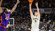 Purdue Boilermakers forward Liam Murphy (5) shoots the ball 