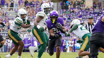 Oct 18, 2025; Fort Worth, Texas, USA; TCU Horned Frogs running back Jeremy Payne (26)carries the ball against the Baylor Bears defense during the second half of a game at Amon G. Carter Stadium. Mandatory Credit: Raymond Carlin III-Imagn Images