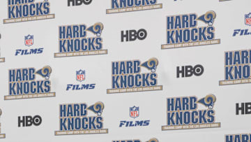 May 12, 2016; Oxnard, CA, USA; HBO Sports executive vice president Peter Nelson (left), Hard Knocks coordinating producer Ken Rodgers (second from left), Hard Knocks director Matt Dissinger and Los Angeles Rams coach Jeff Fisher at press conference at the Residence Inn Oxnard River Ridge. 