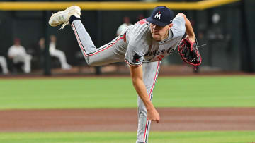 Jun 27, 2024; Phoenix, Arizona, USA;  Minnesota Twins pitcher David Festa (58) throws in the fourth inning against the Arizona Diamondbacksat Chase Field. Mandatory Credit: Matt Kartozian-USA TODAY Sports