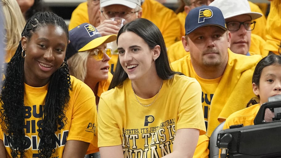 Clark sat courtside for the NBA Finals on Wednesday night | Kyle Terada-Imagn Images