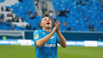 Artem Dzyuba (No.22) of Zenit reacts during the Russian...