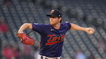 Sep 28, 2021; Minneapolis, Minnesota, USA; Minnesota Twins starting pitcher Charlie Barnes (85) pitches against the Detroit Tigers in the first inning at Target Field. Mandatory Credit: Brad Rempel-Imagn Images