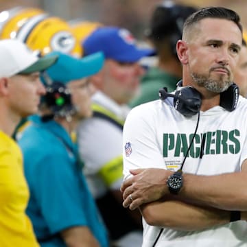 Green Bay Packers coach Matt LaFleur wears the look of frustration during Saturday's loss to the Jets.