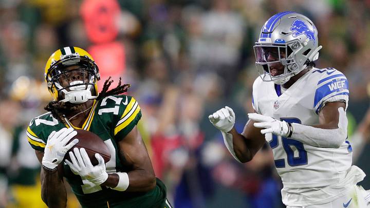 Green Bay Packers wide receiver Davante Adams (17) pulls down a long reception against Detroit Lions cornerback Ifeatu Melifonwu (26) in the third quarter during their football game Monday, September 20, 2021, at Lambeau Field in Green Bay, Wis. Dan Powers/USA TODAY NETWORK-Wisconsin

Apc Packvsdetroit 0920211450djp