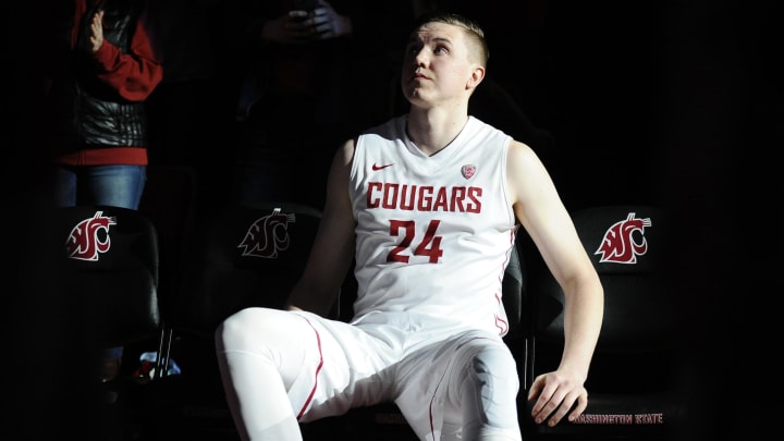 Feb 26, 2017; Pullman, WA, USA; Washington State Cougars forward Josh Hawkinson (24) looks on prior to being introduce before a game against the Washington Huskies at Friel Court at Beasley Coliseum. Mandatory Credit: James Snook-USA TODAY Sports