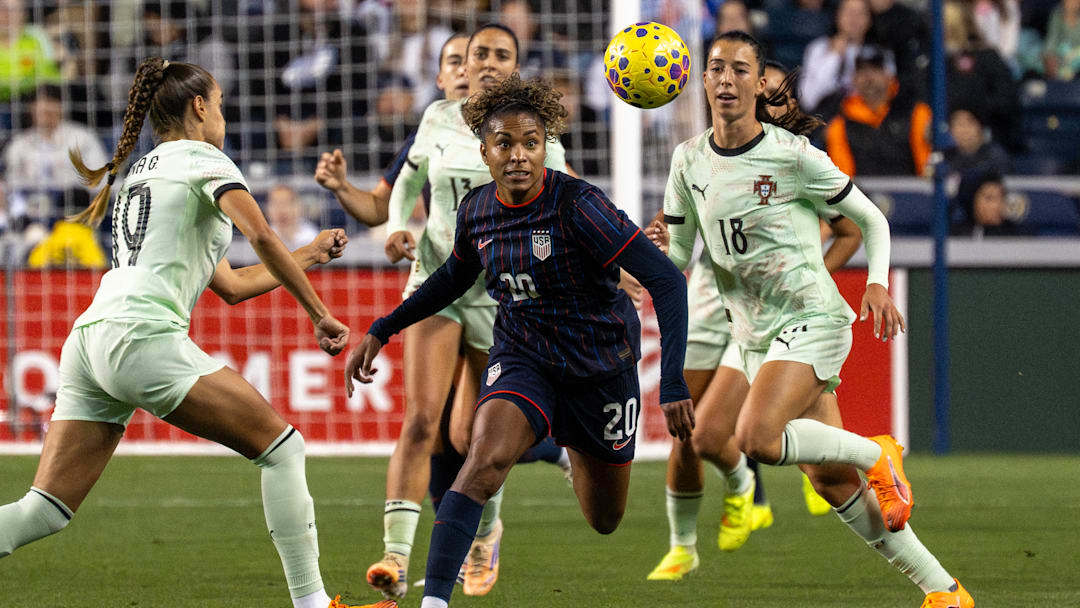 Catarina Macario of the USWNT tries to win the ball during a match against Portugal in October. Catarina Macario of the USWNT tries to win the ball during a match against Portugal in October.