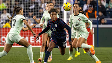 Catarina Macario of the USWNT tries to win the ball during a match against Portugal in October.