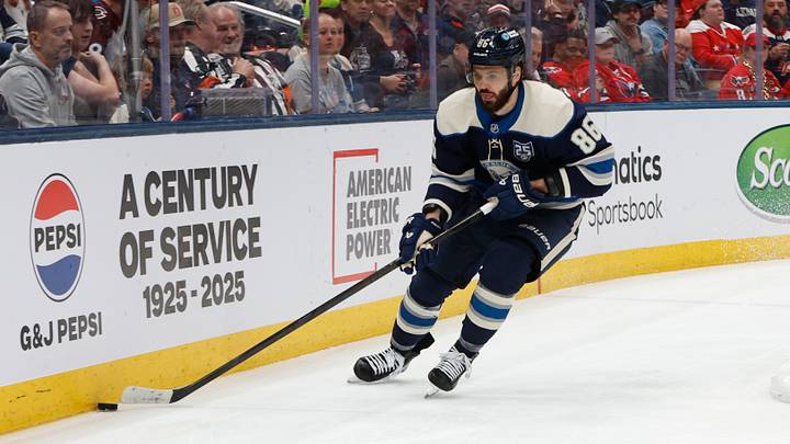 Apr 14, 2026; Columbus, Ohio, USA; Columbus Blue Jackets right wing Kirill Marchenko (86) skates with the puck against the Washington Capitals during the second period at Nationwide Arena. Mandatory Credit: Russell LaBounty-Imagn Images Apr 14, 2026; Columbus, Ohio, USA; Columbus Blue Jackets right wing Kirill Marchenko (86) skates with the puck against the Washington Capitals during the second period at Nationwide Arena. Mandatory Credit: Russell LaBounty-Imagn Images