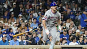 Sep 23, 2025; Chicago, Illinois, USA; New York Mets first baseman Pete Alonso (20) hits a RBI single against the Chicago Cubs during the sixth inning at Wrigley Field. Mandatory Credit: David Banks-Imagn Images
