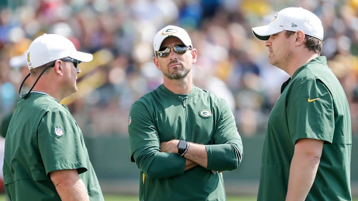 Head coach Matt LaFleur during a joint training camp practice with the Houston Texans at Ray Nitchske Field Tuesday, August 6, 2019, in Ashwaubenon, Wis.

Gpg Packers Texans 080619 Jc0114