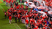 Sep 27, 2025; Raleigh, North Carolina, USA;  North Carolina State Wolfpack bench celebrates during the second half of the game against Virginia Tech Hokies at Carter-Finley Stadium. Mandatory Credit: Jaylynn Nash-Imagn Images