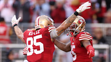 San Francisco 49ers tight end George Kittle (L) and wide receiver Jauan Jennings (R)