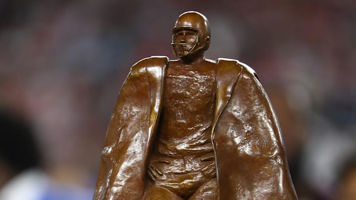 Detailed view of the Walter Payton Man of the Year Award trophy before Super Bowl LIV between the Kansas City Chiefs and San Francisco 49ers at Hard Rock Stadium on February 2, 2024. 