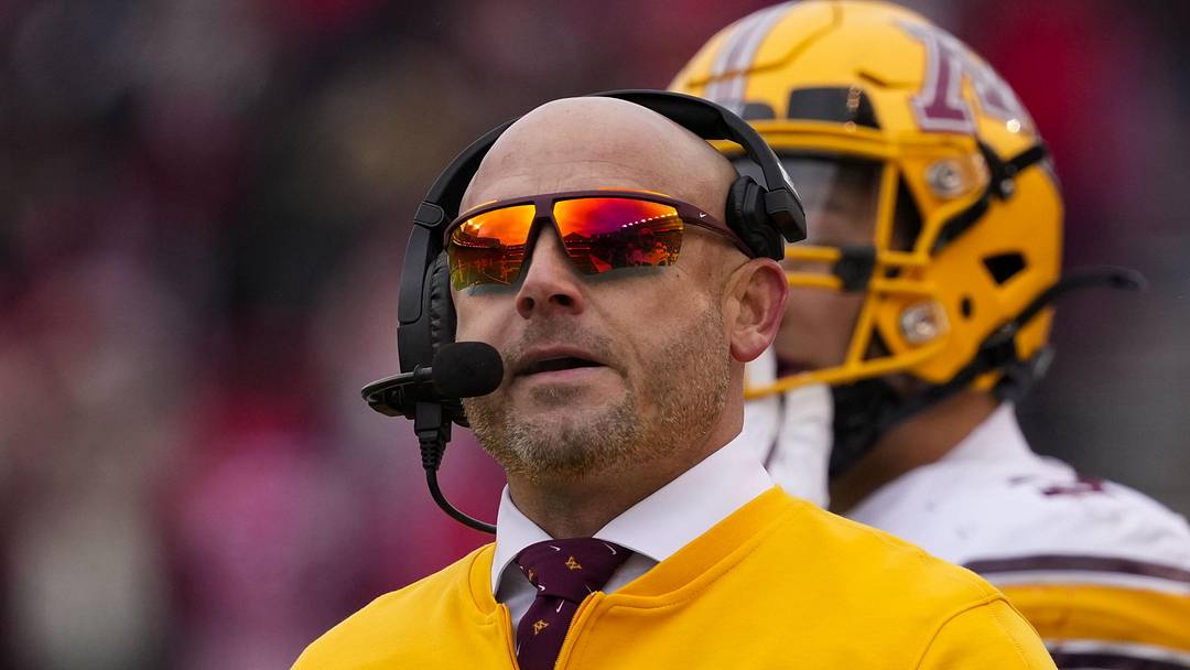 Nov 29, 2024; Madison, Wisconsin, USA;  Minnesota Golden Gophers head coach P.J. Fleck during the game against the Wisconsin Badgers at Camp Randall Stadium. Mandatory Credit: Jeff Hanisch-Imagn Images