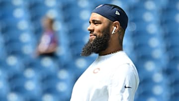 Aug 10, 2024; Orchard Park, New York, USA; Chicago Bears wide receiver Keenan Allen (13) warms up before a pre-season game against the Buffalo Bills at Highmark Stadium. Mandatory Credit: Mark Konezny-Imagn Images