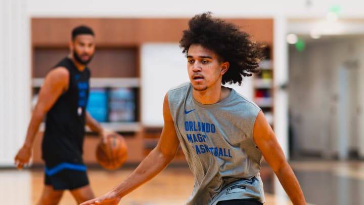 Anthony Black and Cory Joseph in the Magic's practice facility this summer.