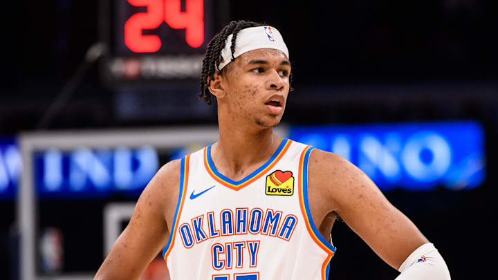 Oklahoma City Thunder forward Ousmane Dieng (13) during the game against the San Antonio Spurs at Paycom Center on October 9, 2023.