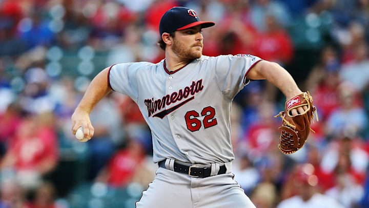 Aug 30, 2013; Arlington, TX, USA; Minnesota Twins starting pitcher Liam Hendriks (62) throws during the first inning against the Texas Rangers at Rangers Ballpark in Arlington. Mandatory Credit: Kevin Jairaj-Imagn Images
