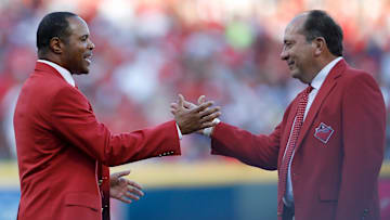 Reds greats and Hall of Famers Barry Larkin and Johnny Bench