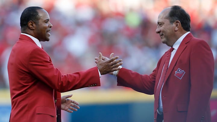Reds greats and Hall of Famers Barry Larkin and Johnny Bench