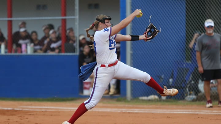 Pace's Hannah DeMarcus (33) throws a pitch during the Pace softball team's Region 1-6A championship game win over Navarre on Thursday, May 15, 2025, at Pace High School.
