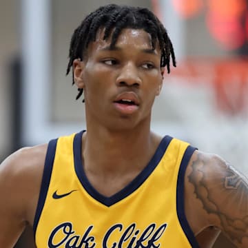 Jan 4, 2025; Gilbert, AZ, USA; Oak Cliff Faith Family Academy (TX) forward Davion Adkins (25) against Utah Prep Academy during the Hoophall West High School Invitational at Highland High School. Mandatory Credit: Mark J. Rebilas-Imagn Images