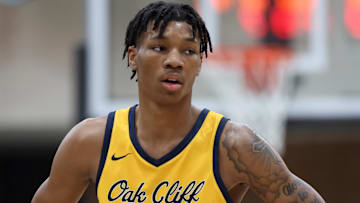 Jan 4, 2025; Gilbert, AZ, USA; Oak Cliff Faith Family Academy (TX) forward Davion Adkins (25) against Utah Prep Academy during the Hoophall West High School Invitational at Highland High School. Mandatory Credit: Mark J. Rebilas-Imagn Images