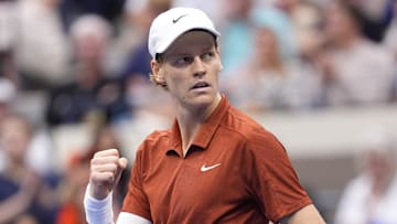 Jannik Sinner seen reacting to opponent Carlos Alcaraz during final mens singles in Flushing, New York 
