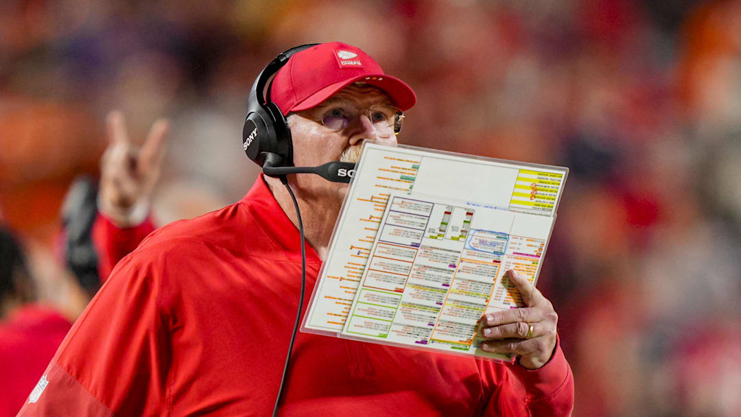 Dec 25, 2025; Kansas City, Missouri, USA; Kansas City Chiefs coach Andy Reid during the fourth quarter at GEHA Field at Arrowhead Stadium. Mandatory Credit: Jay Biggerstaff-Imagn Images