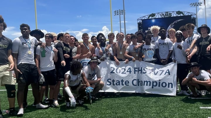Plant High School defeated West Orange, 33-3, to win the championship game of the 2024 FHS Association 7v7 state championship Saturday afternoon.