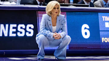 Mar 22, 2025; Baton Rouge, Louisiana, USA;  LSU Lady Tigers head coach Kim Mulkey looks on against the San Diego State Aztecs during the first half at Pete Maravich Assembly Center. Mandatory Credit: Stephen Lew-Imagn Images
