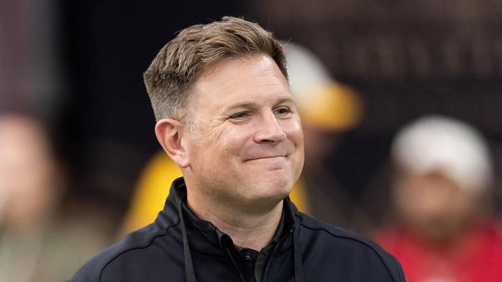 Oct 19, 2025; Glendale, Arizona, USA; Green Bay Packers general manager Brian Gutekunst against the Arizona Cardinals at State Farm Stadium. Mandatory Credit: Mark J. Rebilas-Imagn Images