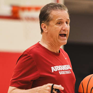 Arkansas Razorbacks coach John Calipari at practice on the Eddie Sutton Practice Court in Fayetteville, Ark.
