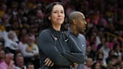 Feb 25, 2024; Iowa City, Iowa, USA; Illinois Fighting Illini head coach Shauna Green watches her team play the Iowa Hawkeyes during the second half at Carver-Hawkeye Arena. Mandatory Credit: Reese Strickland-Imagn Images