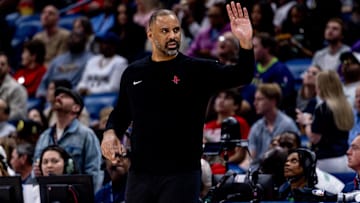 Houston Rockets head coach Ime Udoka looks on against the New Orleans Pelicans during the second half at Smoothie King Center.