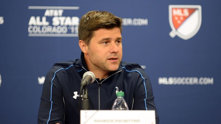 Jul 29, 2015; Denver, CO, USA; Tottenham Hotspur head coach Mauricio Pochettino speaks to media after the 2015 MLS All Star Game at Dick's Sporting Goods Park. MLS All Stars defeated Tottenham Hotspur 2-1. Mandatory Credit: Ron Chenoy-USA TODAY Sports