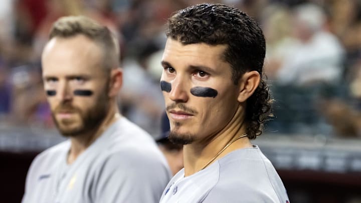 Boston Red Sox outfielder Jarren Duran (right) and shortstop Trevor Story against the Arizona Diamondbacks at Chase Field.