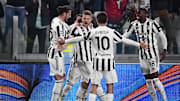 Matthijs de Ligt (C) of Juventus FC celebrates with his...