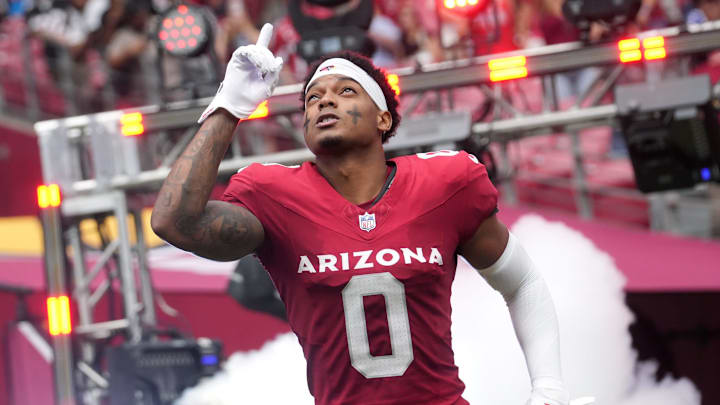 Arizona Cardinals cornerback Will Johnson (0) is introduced before their game against the Carolina Panthers at State Farm Stadium on Sept 14, 2025.