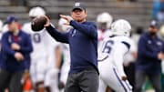 Oct 21, 2023; East Hartford, Connecticut, USA;  UConn Huskies head coach Jim Mora on the field before the start of the game against the South Florida Bulls at Rentschler Field at Pratt & Whitney Stadium. Mandatory Credit: David Butler II-Imagn Images