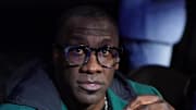 Former NFL player and ESPN personality Shannon Sharpe looks on in the second half of the in season tournament championship final between the Indiana Pacers and the Los Angeles Lakers at T-Mobile Arena on Dec. 9, 2023.
