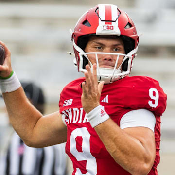 Indiana Hoosiers quarterback Kurtis Rourke (9) throws the ball before the game against Western Illinois at Memorial Stadium. 