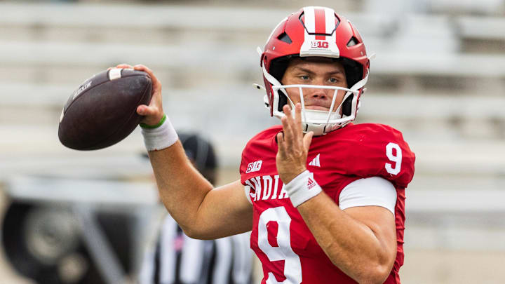 Indiana Hoosiers quarterback Kurtis Rourke (9) throws the ball before the game against Western Illinois at Memorial Stadium. 