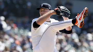 May 25, 2025; Detroit, Michigan, USA;  Detroit Tigers pitcher Tarik Skubal (29) pitches first inning against the Cleveland Guardians at Comerica Park. Mandatory Credit: Rick Osentoski-Imagn Images