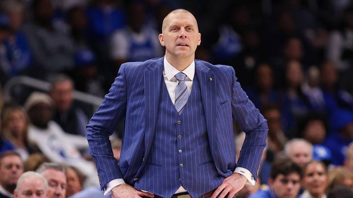 Dec 20, 2025; Atlanta, Georgia, USA; Kentucky Wildcats head coach Mark Pope on the sideline against the St. John Red Storm in the first half at State Farm Arena. Mandatory Credit: Brett Davis-Imagn Images