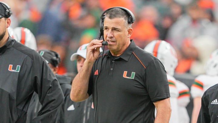 Sep 23, 2023; Philadelphia, Pennsylvania, USA;  Miami Hurricanes head coach Mario Cristobal looks on in the fourth quarter against the Temple Owls at Lincoln Financial Field. Mandatory Credit: Andy Lewis-USA TODAY Sports