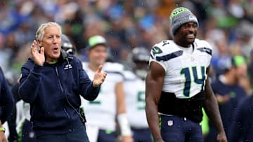 Pete Carroll and DK Metcalf of the Seattle Seahawks
