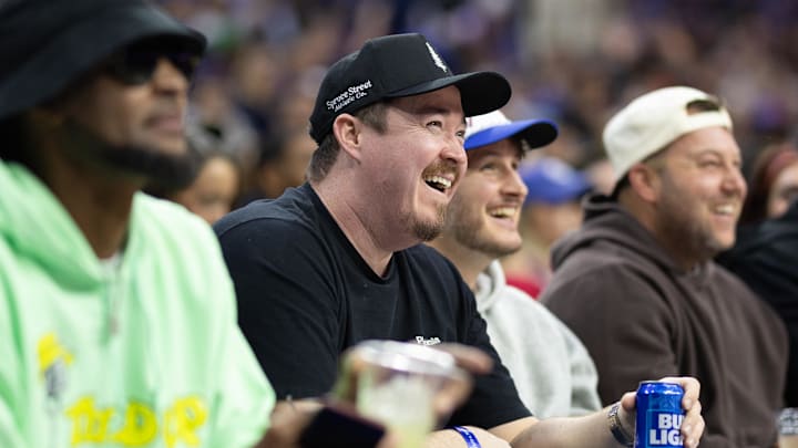 Comedian Shane Gillis looks on during the second quarter of action between the Philadelphia 76ers and the Memphis Grizzlies. Comedian Shane Gillis looks on during the second quarter of action between the Philadelphia 76ers and the Memphis Grizzlies.